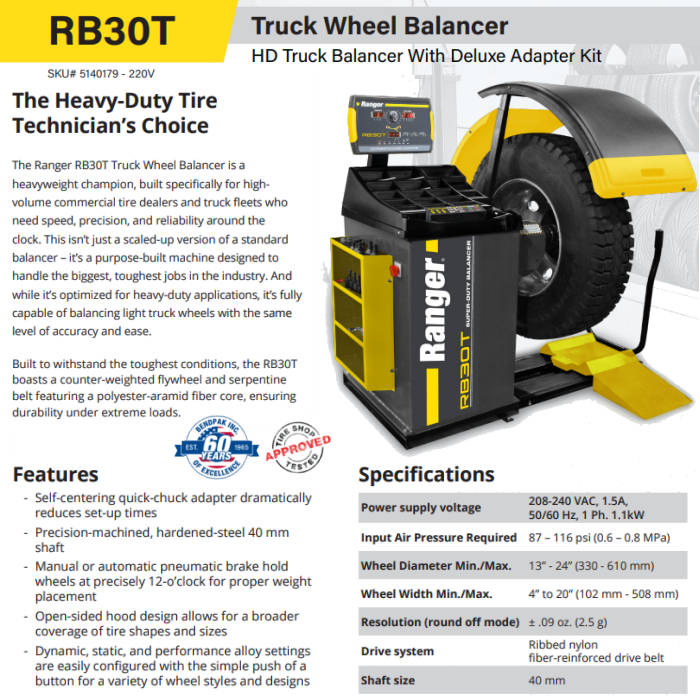 Ranger RB30T Super-Duty Truck Wheel Balancer