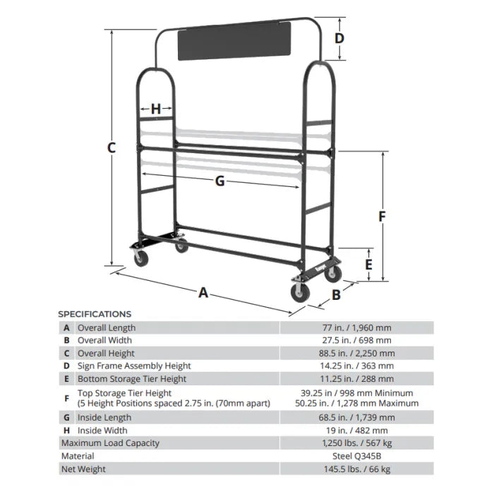 Ranger TSR-2S Heavy-Duty Tire Storage Rack Specifications