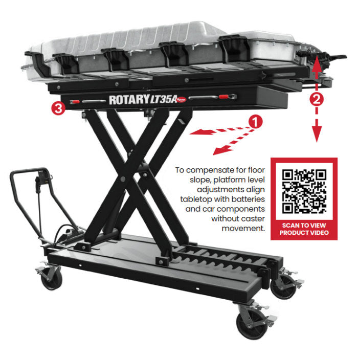 Rotary LT35A Air Hydraulic Lift Table Adjustments with EV Battery