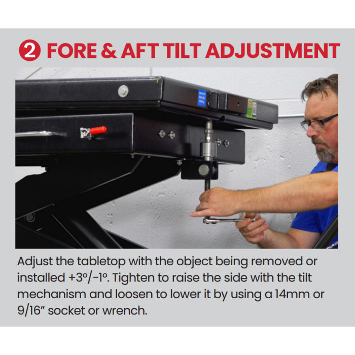Rotary LT35A Air Hydraulic Lift Table Fore & Aft Adjustment