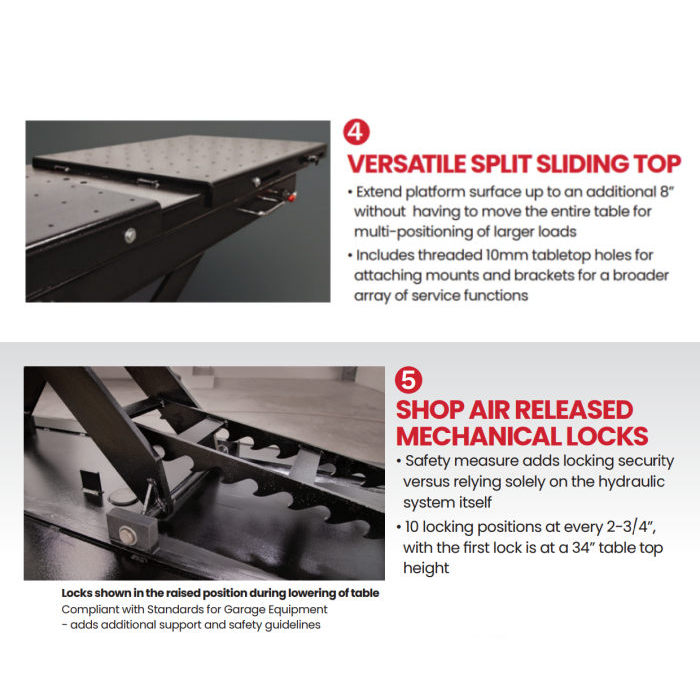 Rotary LT35A Air Hydraulic Lift Table Sliding Split Top & Mechanical Locks