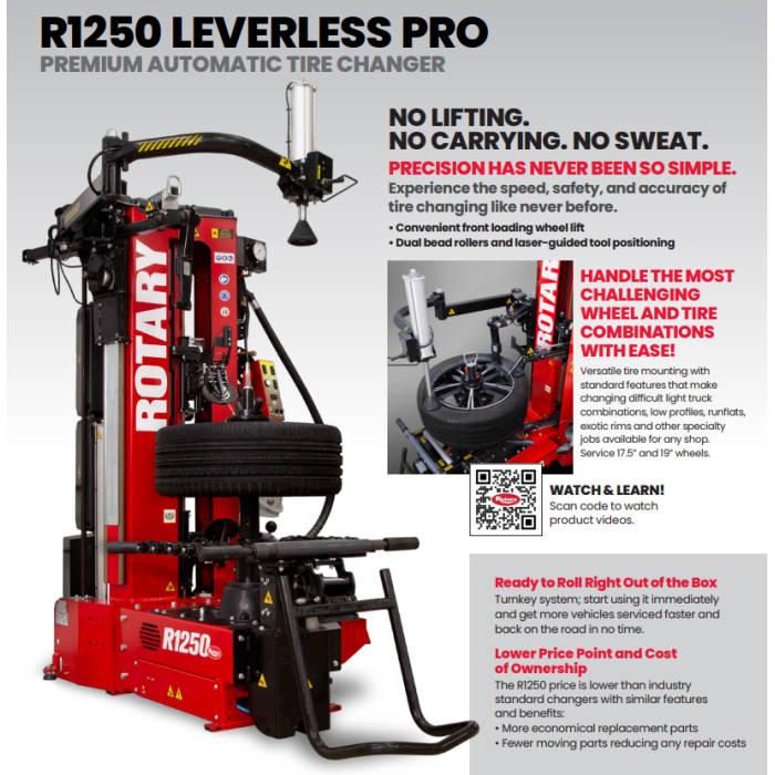 Rotary R1250 Leverless Pro Automatic Tire Changer Features