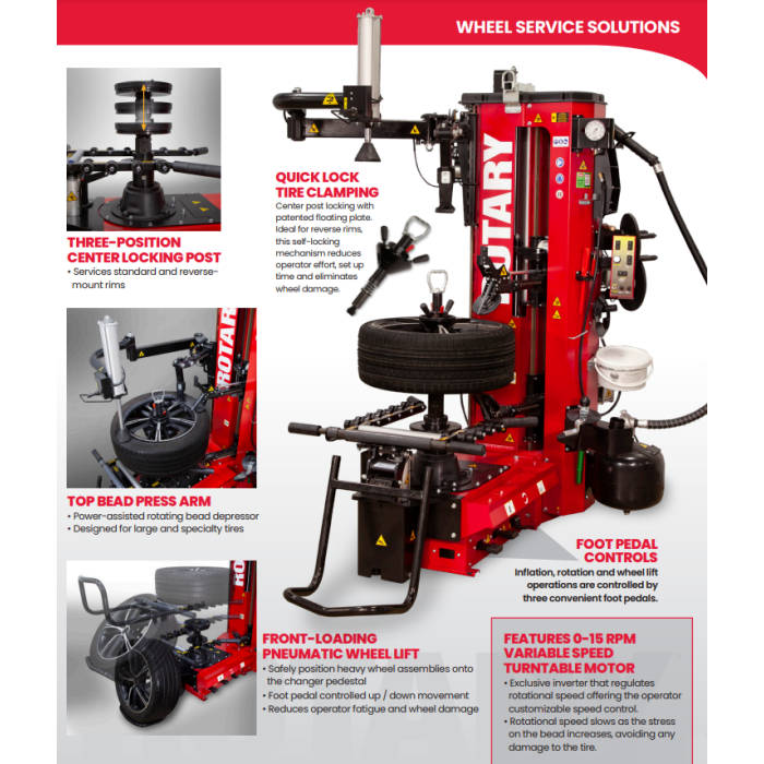 Rotary R1250 Leverless Pro Automatic Tire Changer Features