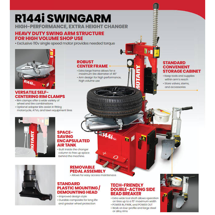 Rotary R144i Swing-Arm Tire Changer Features