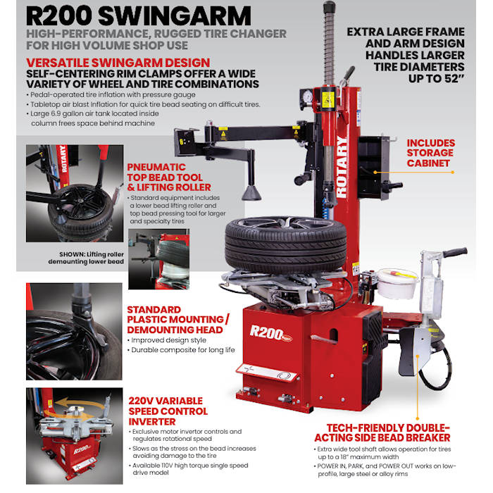 Rotary R200 Swing-Arm Tire Changer Features