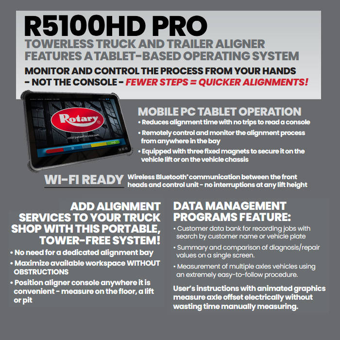 Rotary R5100HD Towerless Heavy-Duty Truck & Trailer Aligner Features 