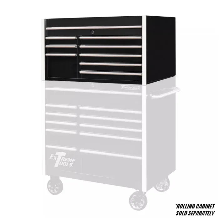Extreme Tools RX Professional Series 41" Top Chest in Black with Chrome Accents Shown with Rolling Cabinet