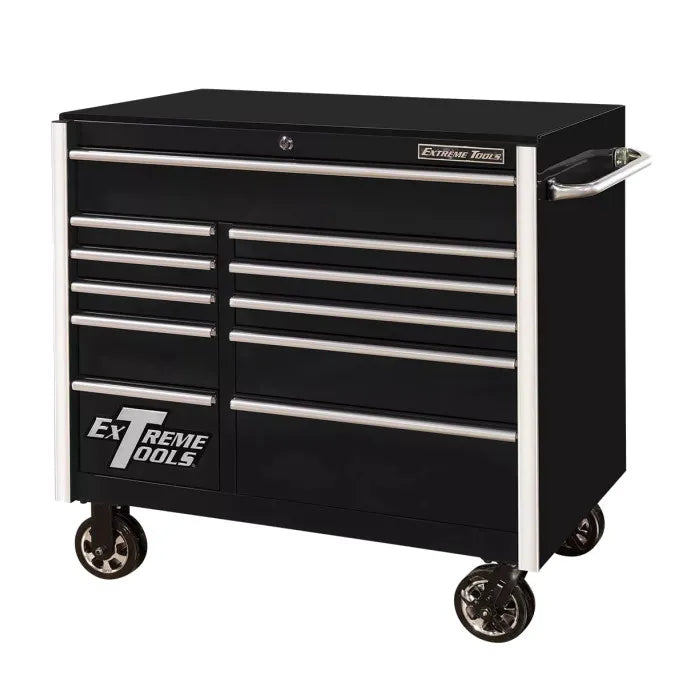 Extreme Tools RX Professional Series 41" Rolling Cabinet in Black with Chrome Drawer Pulls