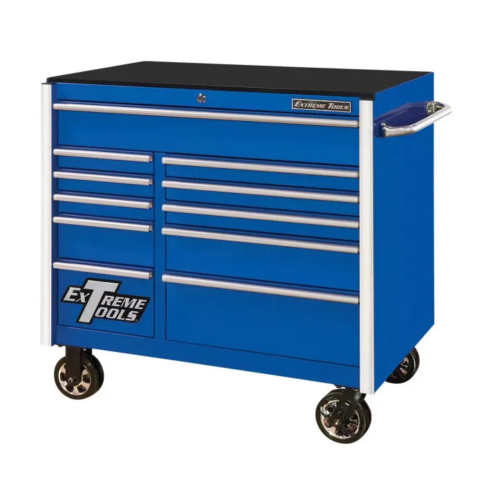 Extreme Tools RX Professional Series 41" Rolling Cabinet in Blue with Chrome Drawer Pulls