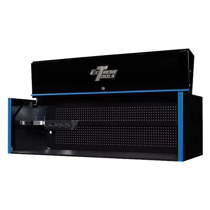 Extreme Tools RX Professional Series 72" Extreme Power Workstation Hutch in Black with Blue Accents