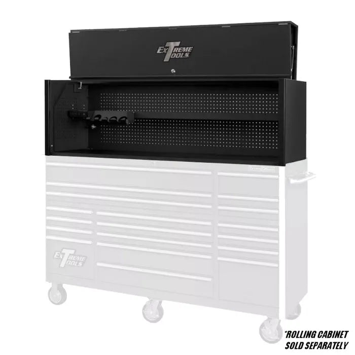 Extreme Tools RX Professional Series 72" Extreme Power Workstation Hutch in Matte Black with Black Accents Shown with Rolling Cabinet