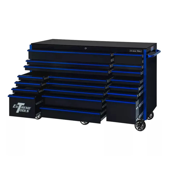 Extreme Tools RX Pro 72" Rolling Cabinet in Black with Blue Accents