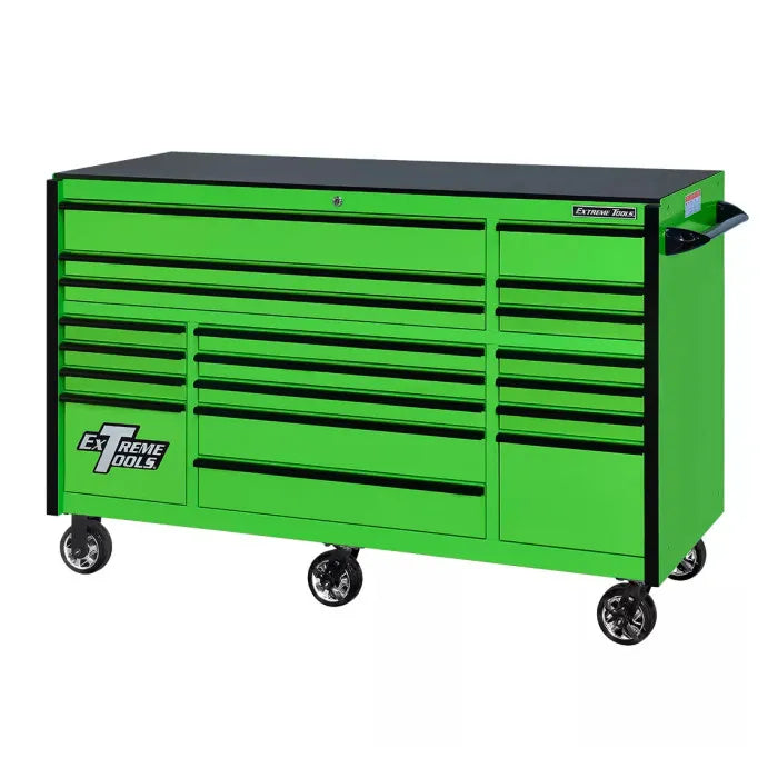 Extreme Tools RX Pro 72" Rolling Cabinet in Green with Black Accents