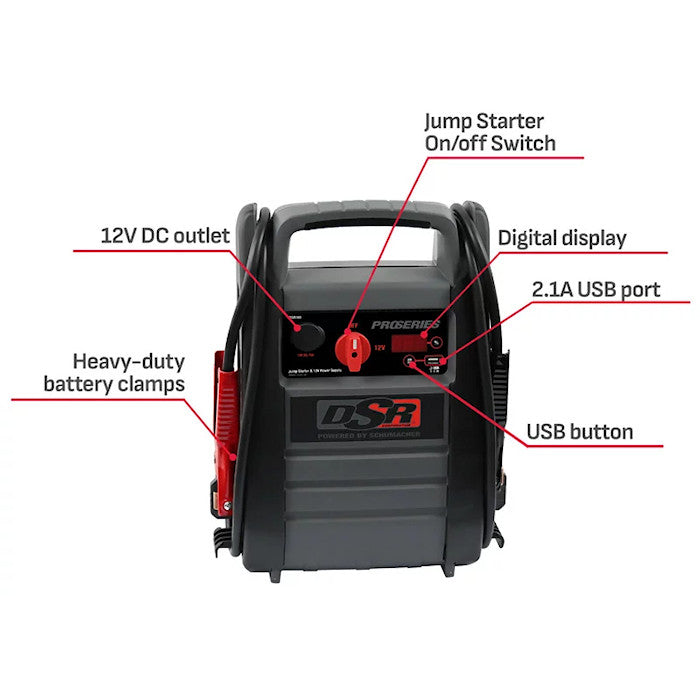 Schumacher DSR165 ProSeries 2200A 12V Jump Starter Power Station Features 