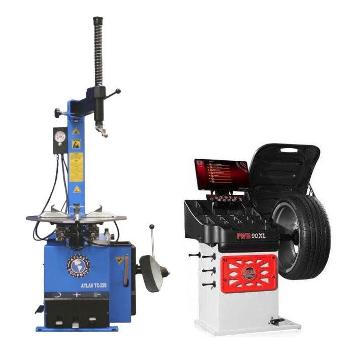 Atlas TC229 Electric/Pneumatic Wheel Clamp Tire Changer + Atlas PWB50 Platinum 2D Computer Wheel Balancer Combo