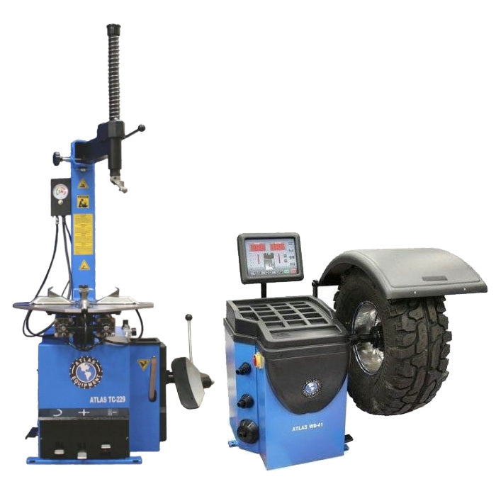 Atlas TC229 Electric/Pneumatic Wheel Clamp Tire Changer + Atlas WB41 Self-Calibrating Computer Wheel Balancer Combo