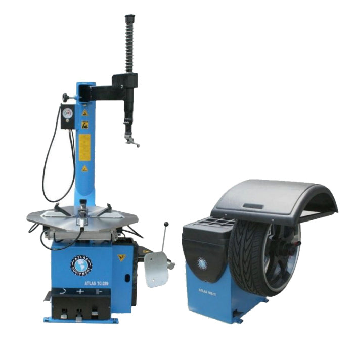 Atlas TC289 Electric/Pneumatic Wheel Clamp Tire Changer + Atlas WB11 Self-Calibrating Computer Wheel Balancer Combo