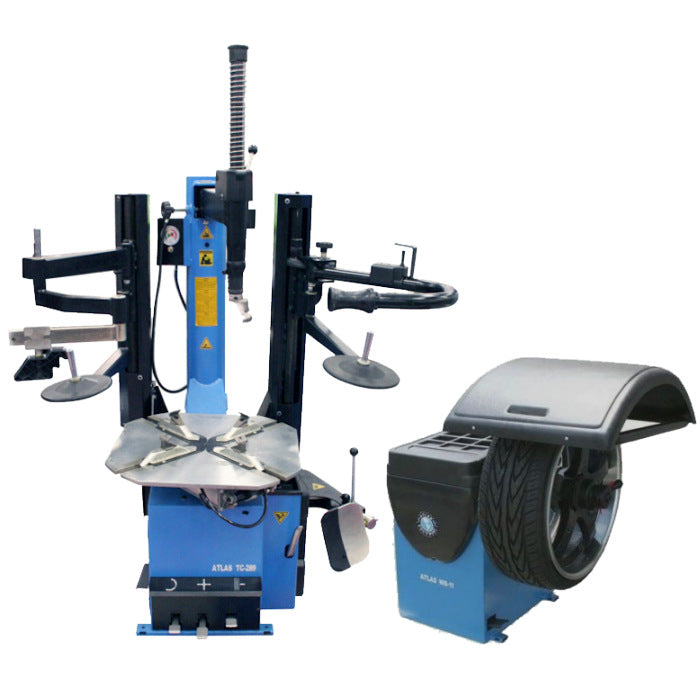 Atlas TC289DAA Dual Assist Arm Wheel Clamp Tire Changer + Atlas WB11 Self-Calibrating Computer Wheel Balancer Combo