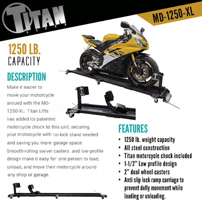 Titan Lifts MD-1250-XL Motorcycle Dolly Features 