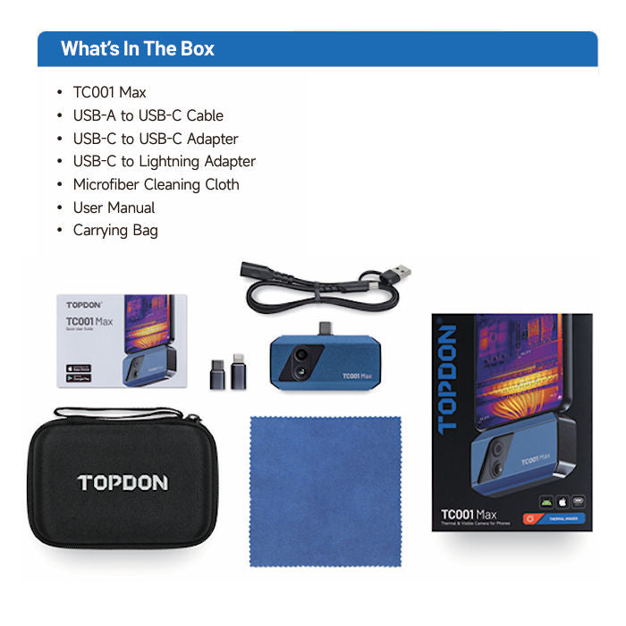 TOPDON TC001MAX Dual Lens Thermal Camera What's In The Box 