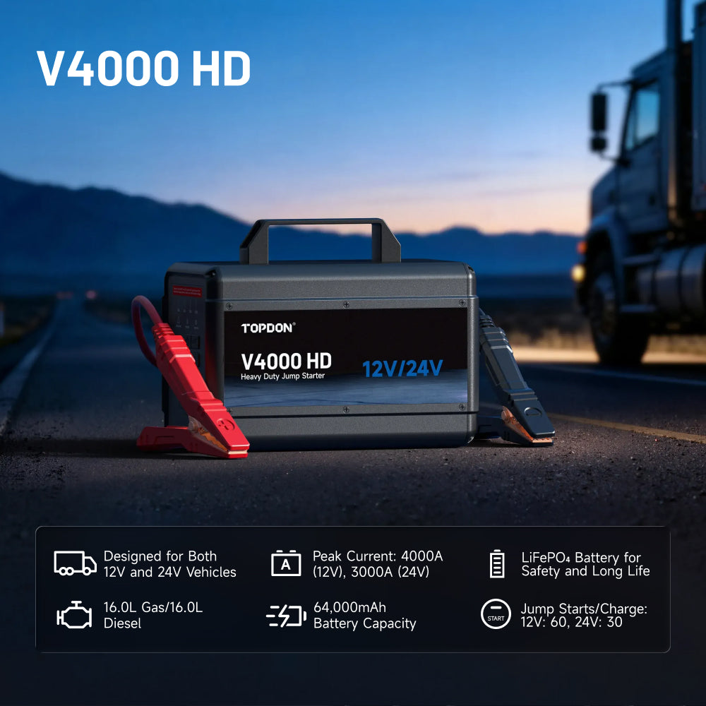 TOPDON V4000HD Designed For Both 12V & 24V Vehicles 