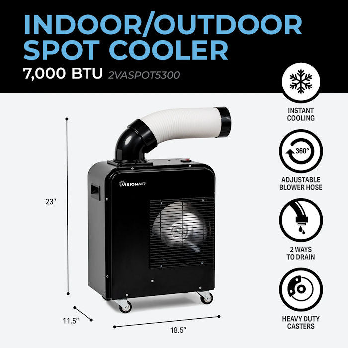 VisionAir 2VASPOT5300 Portable Indoor Outdoor Spot Cooler Dimensions 