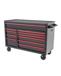 K Tool KTI75136 55" Premium 11-Drawer Rolling Cabinet in Matte Black with Red Drawer Pulls