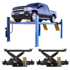 Atlas 414 Commercial Grade Four Post Lift 14,000 lbs. Capacity + RJ8 Air Hydraulic Rolling Jacks 8,000 lbs. Capacity Combo 