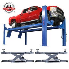 Atlas Platinum PVL14OF-EXT ALI Open Front Four Post Alignment Lift + RJ7 Air Hydraulic Rolling Jacks 7,000 lbs. Capacity Combo 