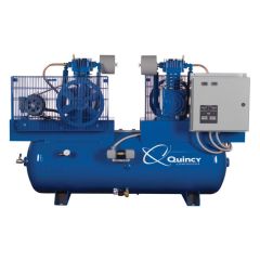 Quincy 271CC12DC QT-7.5 Duplex Reciprocating Air Compressor QT Duplex Pro Package 7.5HPx2 230 Volt 1 Phase 120 Gallon Tank